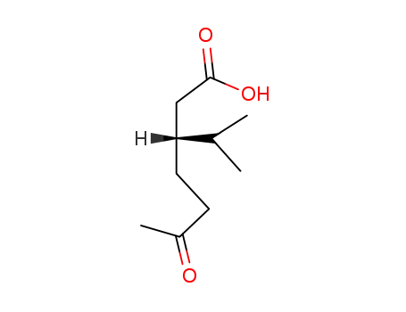 Molecular Structure of 80845-81-4 (Heptanoic acid, 3-(1-methylethyl)-6-oxo-, (R)-)