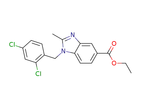 Molecular Structure of 193012-40-7 (1H-Benzimidazole-5-carboxylic acid,
1-[(2,4-dichlorophenyl)methyl]-2-methyl-, ethyl ester)