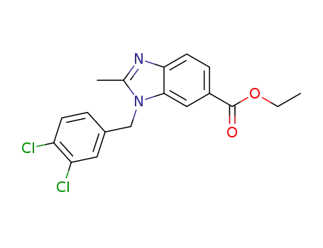 Molecular Structure of 193009-76-6 (1H-Benzimidazole-6-carboxylic acid,
1-[(3,4-dichlorophenyl)methyl]-2-methyl-, ethyl ester)