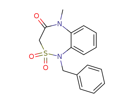 Molecular Structure of 61154-92-5 (2,1,5-Benzothiadiazepin-4(3H)-one,
1,5-dihydro-5-methyl-1-(phenylmethyl)-, 2,2-dioxide)