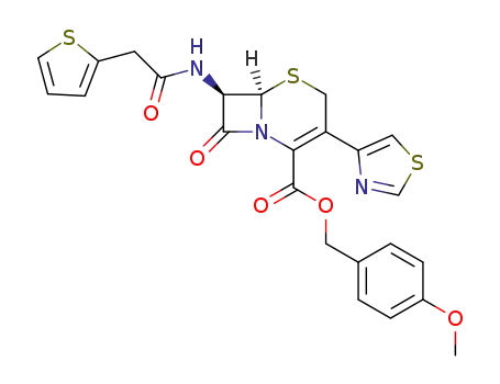 8-oxo-3-thiazol-4-yl-7<i>t</i>-(2-thiophen-2-yl-acetylamino)-(6<i>r</i><i>H</i>)-5-thia-1-aza-bicyclo[4.2.0]oct-2-ene-2-carboxylic acid 4-methoxy-benzyl ester