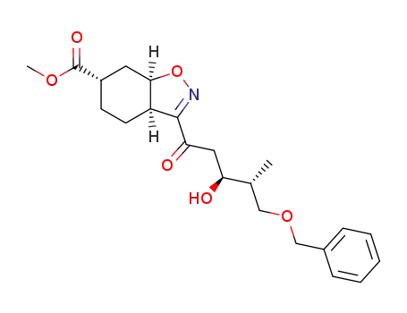 Molecular Structure of 109586-35-8 ((3aR,6S,7aR)-3-((3S,4R)-5-Benzyloxy-3-hydroxy-4-methyl-pentanoyl)-3a,4,5,6,7,7a-hexahydro-benzo[d]isoxazole-6-carboxylic acid methyl ester)
