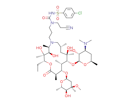 Molecular Structure of 690255-37-9 (9-deoxo-9-dihydro-9a-N-[N'-(β-cyanoethyl)-N'-(4-chlorobenzenesulfonyl) carbamoyl-γ-aminopropyl]-9a-aza-9a-homoerithromycin A)