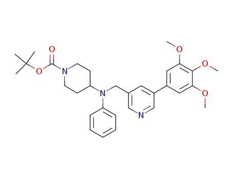 Molecular Structure of 501674-37-9 (1-Piperidinecarboxylic acid,
4-[phenyl[[5-(3,4,5-trimethoxyphenyl)-3-pyridinyl]methyl]amino]-,
1,1-dimethylethyl ester)