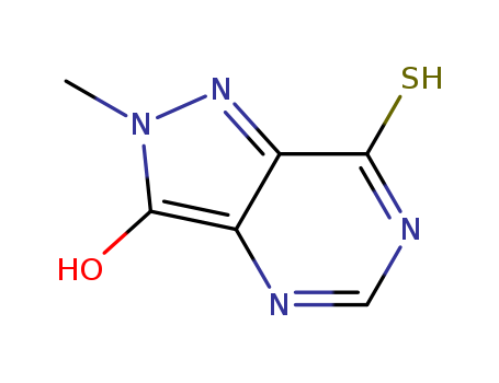 Molecular Structure of 100565-58-0 (7H-Pyrazolo[4,3-d]pyrimidine-7-thione, 2,4-dihydro-3-hydroxy-2-methyl-)