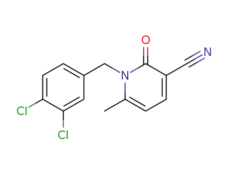 Molecular Structure of 64488-25-1 (3-Pyridinecarbonitrile,
1-[(3,4-dichlorophenyl)methyl]-1,2-dihydro-6-methyl-2-oxo-)