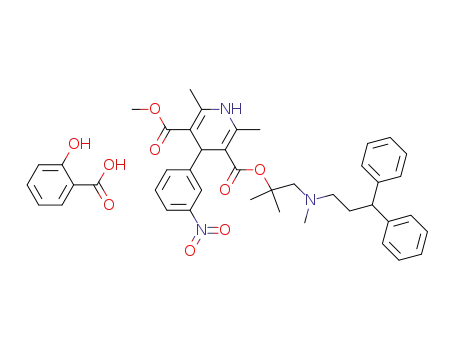 3,5-Pyridinedicarboxylic acid,
1,4-dihydro-2,6-dimethyl-4-(3-nitrophenyl)-,
2-[(3,3-diphenylpropyl)methylamino]-1,1-dimethylethyl methyl ester,
mono(2-hydroxybenzoate)
