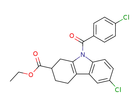 Molecular Structure of 35811-52-0 (1H-Carbazole-2-carboxylic acid,
6-chloro-9-(4-chlorobenzoyl)-2,3,4,9-tetrahydro-, ethyl ester)