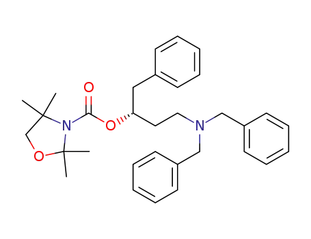 Molecular Structure of 152857-74-4 ((R)-(+)-[1-Benzyl-3-(N,N-dibenzylamino)-propyl] 2,2,4,4-tetramethyl-1,3-oxazolidine-3-carboxylate)