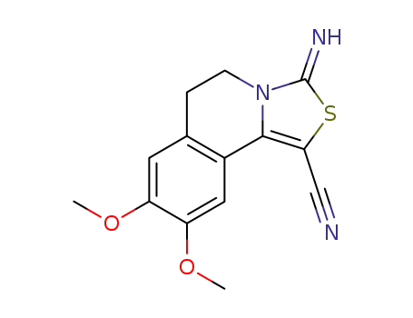 Molecular Structure of 55393-37-8 (5,6-Dihydro-3-imino-8,9-dimethoxythiazolo[4,3-a]isoquinoline-1-carbonitrile)