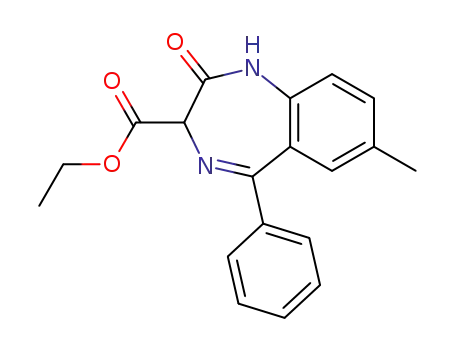 Molecular Structure of 5571-87-9 (1H-1,4-Benzodiazepine-3-carboxylic acid,
2,3-dihydro-7-methyl-2-oxo-5-phenyl-, ethyl ester)