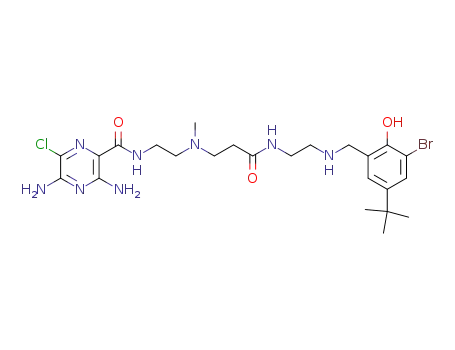 Molecular Structure of 119778-11-9 (3,5-diamino-N-(2-{[3-({2-[(3-bromo-5-tert-butyl-2-hydroxybenzyl)amino]ethyl}amino)-3-oxopropyl](methyl)amino}ethyl)-6-chloropyrazine-2-carboxamide)