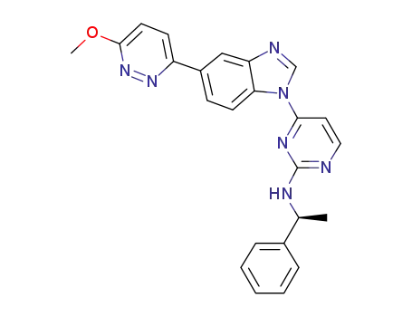Molecular Structure of 317828-75-4 (2-[(S)-1-Phenylethylamino]-4-[5-(3-methoxypyridazin-6-yl)benzimidazol-1-yl]pyrimidine)