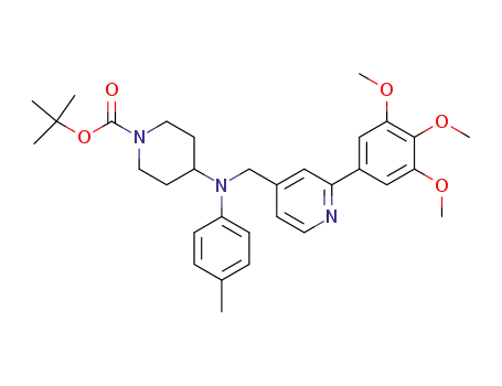 Molecular Structure of 501674-00-6 (1-Piperidinecarboxylic acid,
4-[(4-methylphenyl)[[2-(3,4,5-trimethoxyphenyl)-4-pyridinyl]methyl]amino]
-, 1,1-dimethylethyl ester)