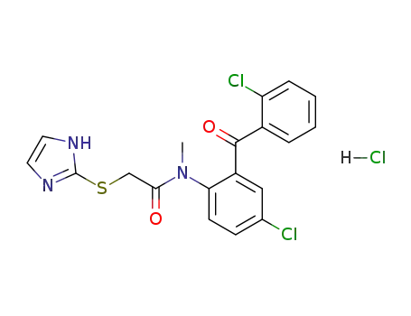 Molecular Structure of 128433-27-2 (N-{4-chloro-2-[(2-chlorophenyl)carbonyl]phenyl}-2-(1H-imidazol-2-ylsulfanyl)-N-methylacetamide hydrochloride)