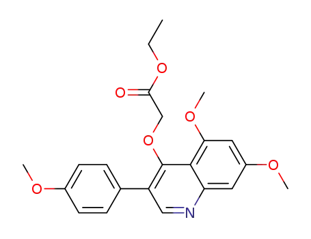 Molecular Structure of 327593-22-6 (Acetic acid, [[5,7-dimethoxy-3-(4-methoxyphenyl)-4-quinolinyl]oxy]-,
ethyl ester)