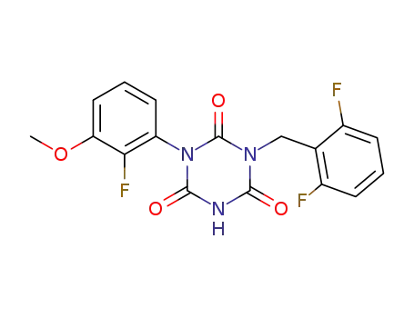 Molecular Structure of 496929-87-4 (1,3,5-Triazine-2,4,6(1H,3H,5H)-trione,
1-[(2,6-difluorophenyl)methyl]-3-(2-fluoro-3-methoxyphenyl)-)