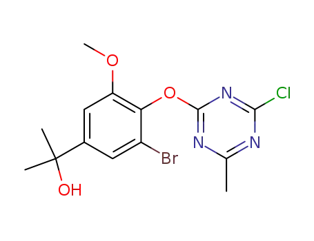 Molecular Structure of 197703-35-8 (3-bromo-4-[[4-chloro-6-methyl-1,3,5-triazin-2-yl]oxy]-5-methoxy-a,a-dimethylbenzenemethanol)