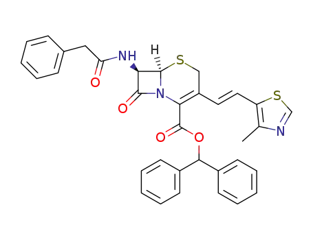 Molecular Structure of 135299-73-9 (Diphenylmethyl (6R,7R)-3-<(E)-2-(4-Methyl-1,3-thiazol-5-yl)vinyl>-7-phenylacetamidoceph-3-em-4-carboxylate)