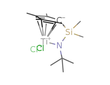 Molecular Structure of 162763-85-1 (dichloro[η(5):η(1)-N-dimethyl(tetramethylcyclopentadienyl)silyl(tert-butyl)amido]titanium)