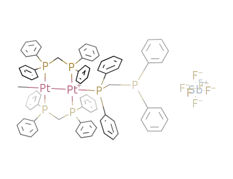 Pt<sub>2</sub>(CH<sub>3</sub>)((C<sub>6</sub>H<sub>5</sub>)2PCH<sub>2</sub>P(C<sub>6</sub>H<sub>5</sub>)2)3<sup>(1+)</sup>*SbF<sub>6</sub><sup>(1-)</sup>=(Pt<sub>2</sub>(CH<sub>3</sub>)((C<sub>6</sub>H<sub>5</sub>)2PCH<sub>2</sub>P(C<sub>6</sub>H<sub>5</sub>)2)3)SbF<sub>6</sub>