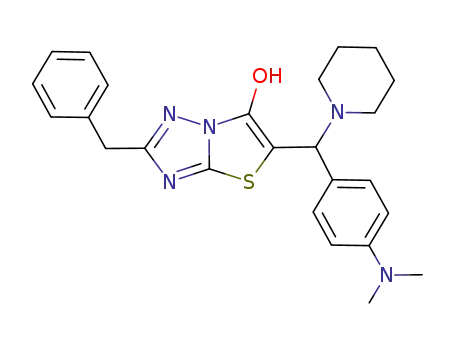 Molecular Structure of 1041854-62-9 (2-benzyl-6-[(4-N,N-dimethylaminophenyl)(piperidin-1-yl)methyl]thiazolo[3,2-b][1,2,4]triazol-5-ol)