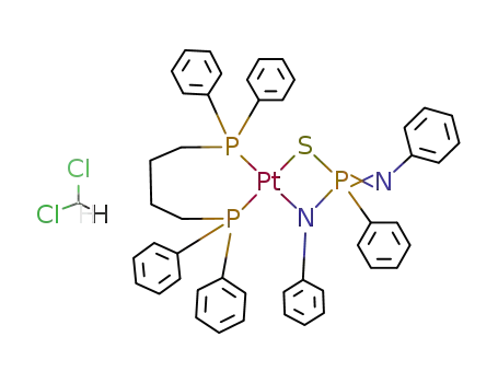 {Pt(SP(NC<sub>6</sub>H<sub>5</sub>)2C<sub>6</sub>H<sub>5</sub>)((P(C<sub>6</sub>H<sub>5</sub>)2CH<sub>2</sub>CH<sub>2</sub>)2)}*CH<sub>2</sub>Cl<sub>2</sub>