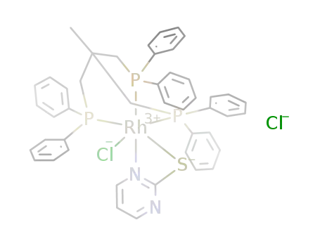 RhCl(C<sub>4</sub>H<sub>3</sub>N<sub>2</sub>S)(CH<sub>3</sub>C(CH<sub>2</sub>P(C<sub>6</sub>H<sub>5</sub>)2)3)<sup>(1+)</sup>*Cl<sup>(1-)</sup>=[RhCl(C<sub>4</sub>H<sub>3</sub>N<sub>2</sub>S)(CH<sub>3</sub>C(CH<sub>2</sub>P(C<sub>6</sub>H<sub>5</sub>)2)3)]Cl