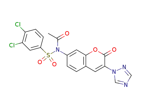 Molecular Structure of 62119-67-9 (Acetamide,
N-[(3,4-dichlorophenyl)sulfonyl]-N-[2-oxo-3-(1H-1,2,4-triazol-1-yl)-2H-1-
benzopyran-7-yl]-)