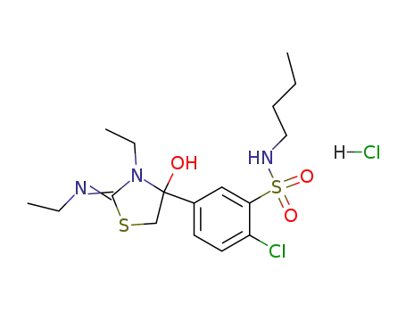 Molecular Structure of 59815-49-5 (3-Ethyl-2-ethylimino-4-(3-n-butylsulfamoyl-4-chlorophenyl)-1,3-thiazolidine-4-ol-hydrochloride)