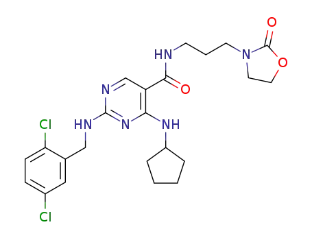 4-(cyclopentylamino)-2-((2,5-dichlorobenzyl)amino)-N-(3-(2-oxooxazolidin-3-yl)propyl)pyrimidine-5-carboxamide