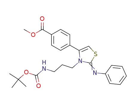 Molecular Structure of 386282-40-2 (Methyl 4-{3-[3-(t-butoxycarbonyl)amino]propyl-2-(phenylimino)-2,3-dihydrothiazol-4-yl}benzoate)