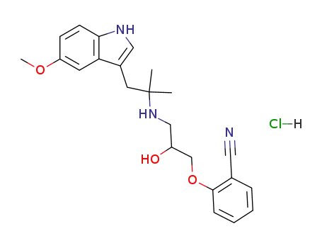 Molecular Structure of 72742-84-8 (2-[2-hydroxy-3-[[2-(5-methoxy-1H-indol-3-yl)-1,1-dimethylethyl]amino]propoxy]benzonitrile hydrochloride)