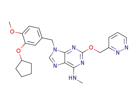 Molecular Structure of 225099-57-0 (9-[(3-cyclopentyloxy-4-methoxy)benzyl]-6-methylamino-2-(3-pyridazinylmethyloxy)purine)