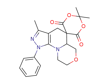 (+/-)-2,2,3'-trimethyl-1'-phenyl-1',4',5a',6',8',9'-hexahydrospiro[1,3-dioxane-5,5'-pyrazolo[4',3':5,6]pyrido[2,1-c][1,4]oxazine]-4,6-dione