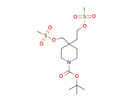 Molecular Structure of 929301-95-1 (1-Piperidinecarboxylic acid, 4-[2-[(Methylsulfonyl)oxy]ethyl]-4-[[(Methylsulfonyl)oxy]Methyl]-, 1,1-diMethylethyl ester)