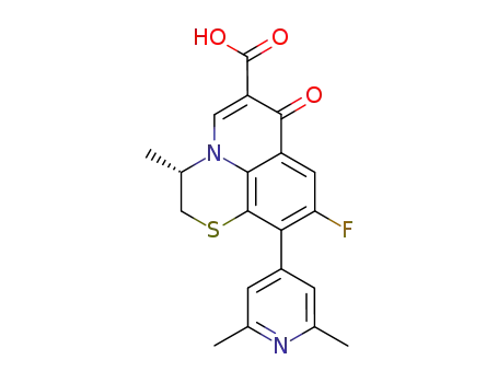 Molecular Structure of 122033-48-1 ((3S)-10-(2,6-dimethylpyridin-4-yl)-9-fluoro-3-methyl-7-oxo-2,3-dihydro-7H-[1,4]thiazino[2,3,4-ij]quinoline-6-carboxylic acid)