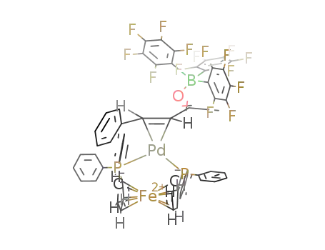 C<sub>6</sub>H<sub>5</sub>CHCHC(OB(C<sub>6</sub>F<sub>5</sub>)3)CH<sub>3</sub>Pd((C<sub>6</sub>H<sub>5</sub>)2PC<sub>5</sub>H<sub>4</sub>FeC<sub>5</sub>H<sub>4</sub>P(C<sub>6</sub>H<sub>5</sub>)2)