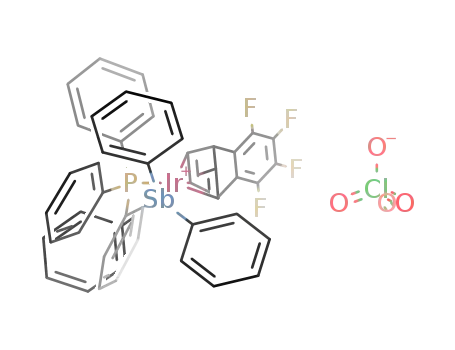[Ir(C<sub>6</sub>F<sub>4</sub>C<sub>6</sub>H<sub>6</sub>)(P(C<sub>6</sub>H<sub>5</sub>)3)(Sb(C<sub>6</sub>H<sub>5</sub>)3)]<sup>(1+)</sup>*ClO<sub>4</sub><sup>(1-)</sup>=[Ir(C<sub>6</sub>F<sub>4</sub>C<sub>6</sub>H<sub>6</sub>)(P(C<sub>6</sub>H<sub>5</sub>)3)(Sb(C<sub>6</sub>H<sub>5</sub>)3)]ClO<sub>4</sub>