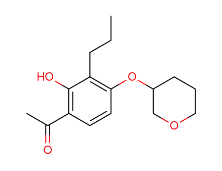 Molecular Structure of 63360-26-9 (Ethanone,
1-[2-hydroxy-3-propyl-4-[(tetrahydro-2H-pyran-3-yl)oxy]phenyl]-)