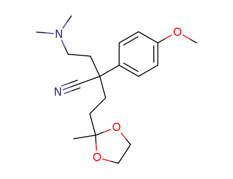 Molecular Structure of 85624-08-4 (2-(2-Dimethylamino-ethyl)-2-(4-methoxy-phenyl)-4-(2-methyl-[1,3]dioxolan-2-yl)-butyronitrile)