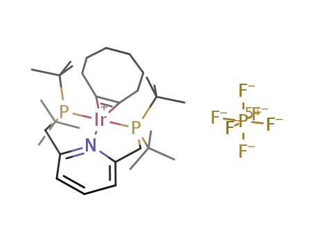 Molecular Structure of 531490-86-5 ([Ir(2,6-bis(di-tert-butylphosphinomethylene)pyridine)(cyclooctene)][PF<sub>6</sub>])
