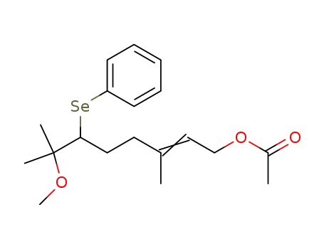 Molecular Structure of 76436-81-2 (Acetic acid (E)-7-methoxy-3,7-dimethyl-6-phenylselanyl-oct-2-enyl ester)