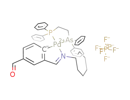 Molecular Structure of 521070-28-0 ([Pd(5-(COH)C<sub>6</sub>H<sub>3</sub>C(H)=NCy-C<sub>2</sub>,N)(1-diphenylphosphino-2-diphenylarsinoethane-P,As)][PF<sub>6</sub>])