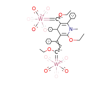 Molecular Structure of 203639-47-8 (3-(2-ethoxy-4-phenyl-1,1,1,1,1-pentacarbonyl-1-tungstaethen-2-yl)-5-(2-ethoxy-4-phenyl-1,1,1,1,1-pentacarbonyl-1-tungsta-1,3-butadien-4-yl)-6-ethoxy-1-methyl-4-phenyl-1,4-dihydropyridine)