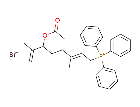 Molecular Structure of 86530-42-9 ((+/-)-Essigsaeure-<(2E)-6-acetoxy-3,7-dimethyl-2,7-octadien-1-yl>triphenylphosphonium-bromid)