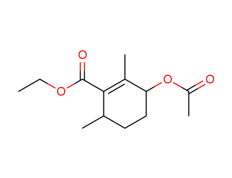 Molecular Structure of 101366-90-9 (1-Cyclohexene-1-carboxylic acid, 3-(acetyloxy)-2,6-dimethyl-, ethyl
ester)