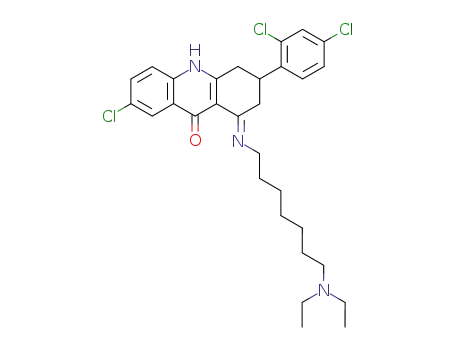Molecular Structure of 144155-63-5 (7-Chloro-3-(2,4-dichloro-phenyl)-1-[(E)-7-diethylamino-heptylimino]-1,3,4,10-tetrahydro-2H-acridin-9-one)