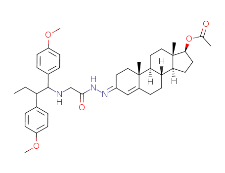 Molecular Structure of 77579-64-7 (Acetic acid (8R,9S,10R,13S,14S,17S)-3-({2-[1,2-bis-(4-methoxy-phenyl)-butylamino]-acetyl}-hydrazono)-10,13-dimethyl-2,3,6,7,8,9,10,11,12,13,14,15,16,17-tetradecahydro-1H-cyclopenta[a]phenanthren-17-yl ester)