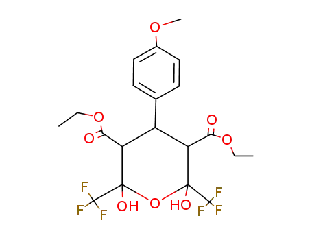 Molecular Structure of 3449-42-1 (diethyl 2,6-dihydroxy-4-(4-methoxyphenyl)-2,6-bis(trifluoromethyl)tetrahydro-2H-pyran-3,5-dicarboxylate)